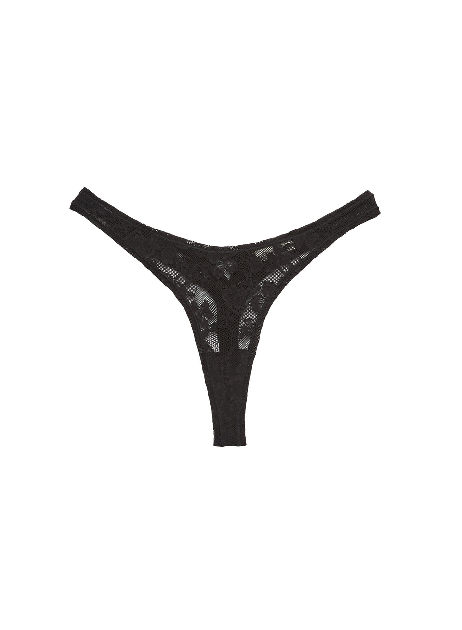 Black - Le Stretch Lace Thong | Fleur du Mal