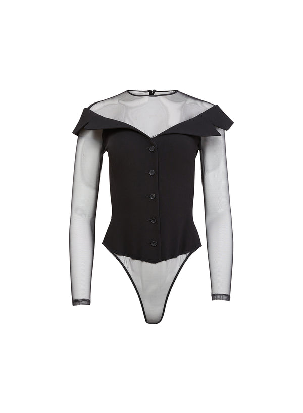 Black - Cold Shoulder Tailored Bodysuit | Fleur du Mal