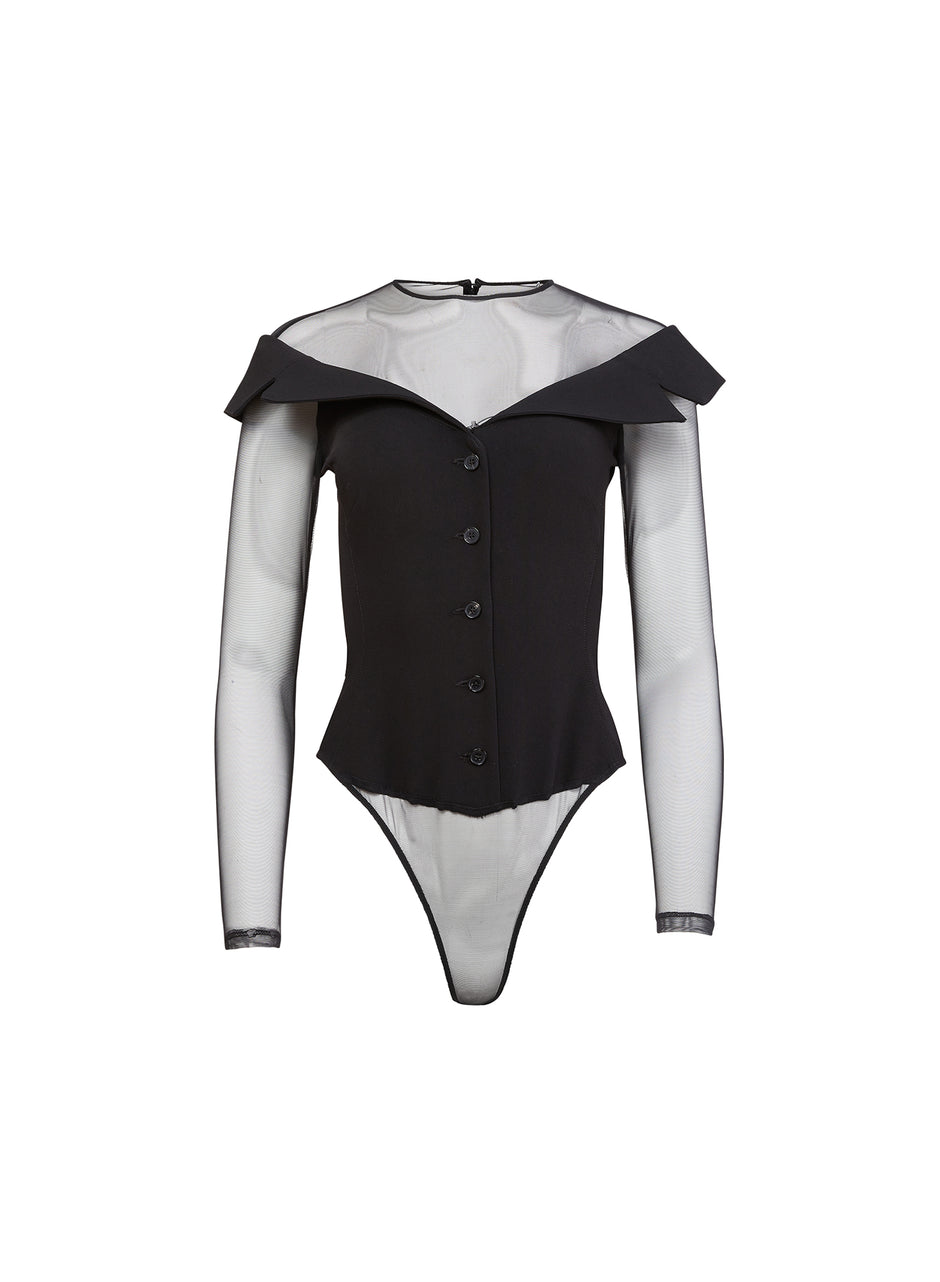 Black - Cold Shoulder Tailored Bodysuit | Fleur du Mal