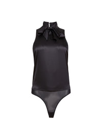 silk blouson bodysuit in black