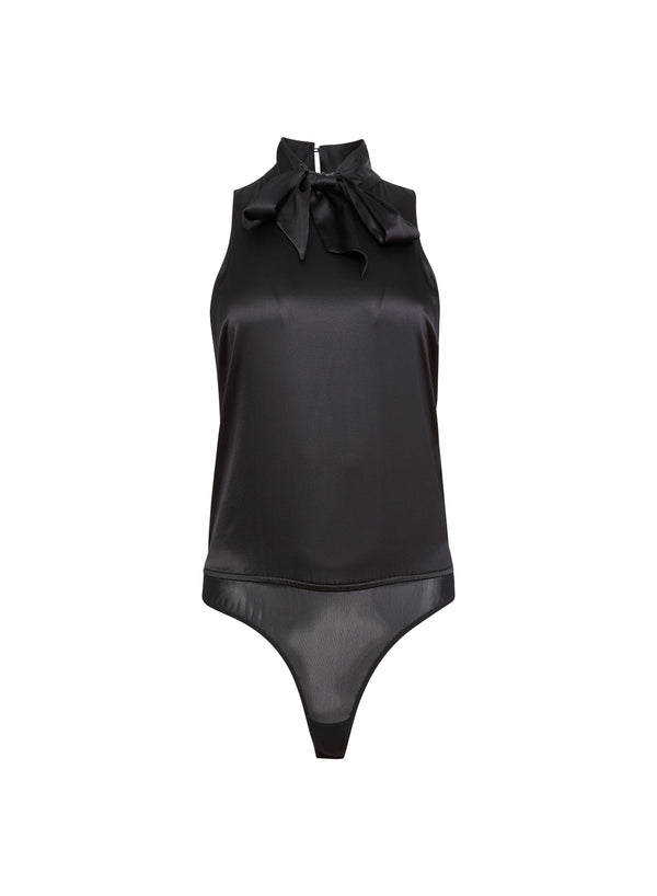Black - Silk Blouson Bodysuit | Fleur du Mal