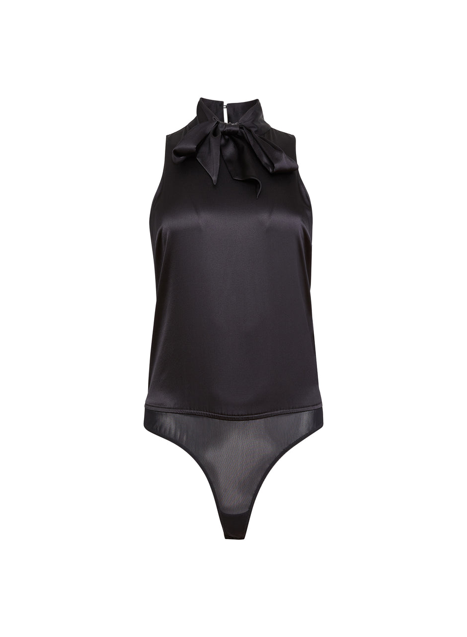 Black - Silk Blouson Bodysuit | Fleur du Mal