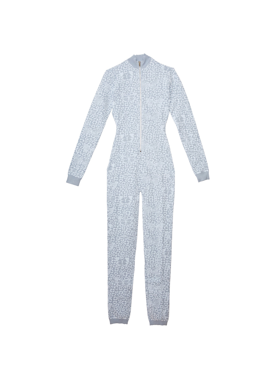 Light blue butterfly jacquard - Knit Catsuit | Fleur du Mal