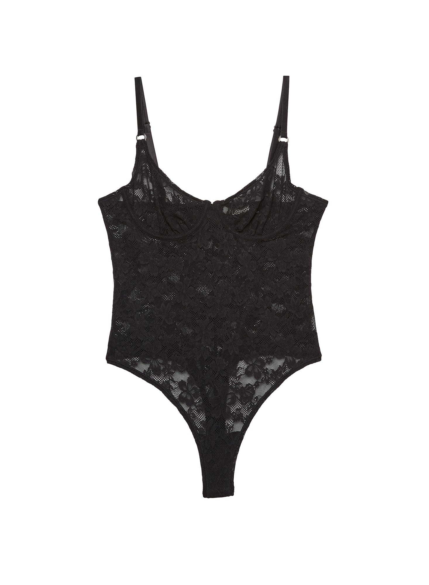 Black Lace Flower Bodysuit - Faylen