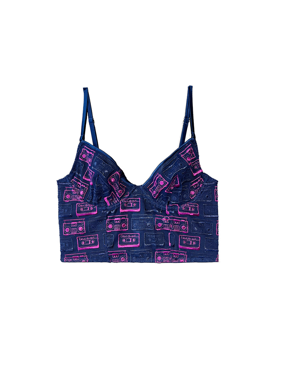 Nighttime blue - Boombox Embroidery Longline Demi Bra | Fleur du Mal