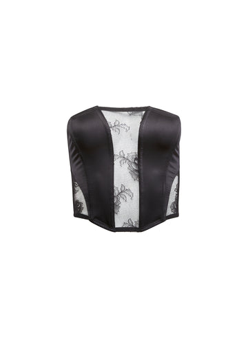 Black - Silk & Bouquet Lace Corset Top | Fleur du Mal