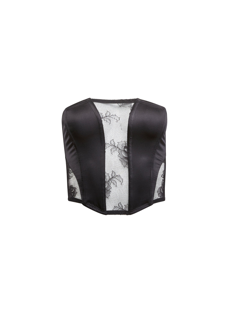 Black - Silk &amp; Bouquet Lace Corset Top | Fleur du Mal