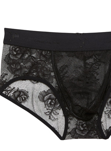 Black - Men's Bouquet Lace Brief | Fleur du Mal