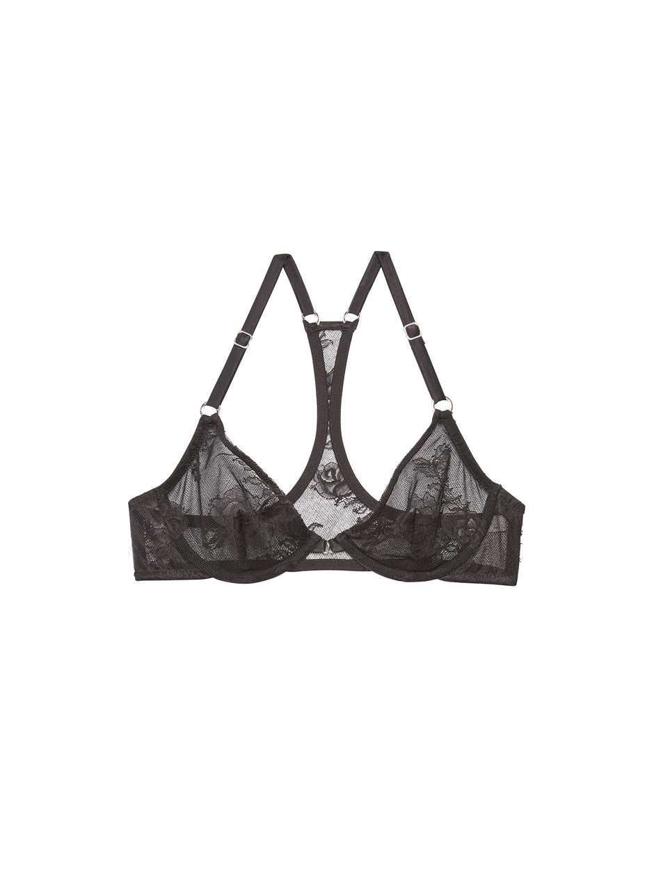 Black - Bouquet Lace Racerback Demi Bra | Fleur du Mal