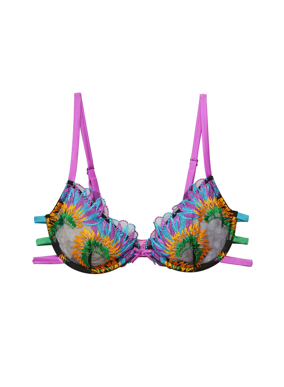 Multi - Carnival Embroidery Strappy Demi Bra | Fleur du Mal