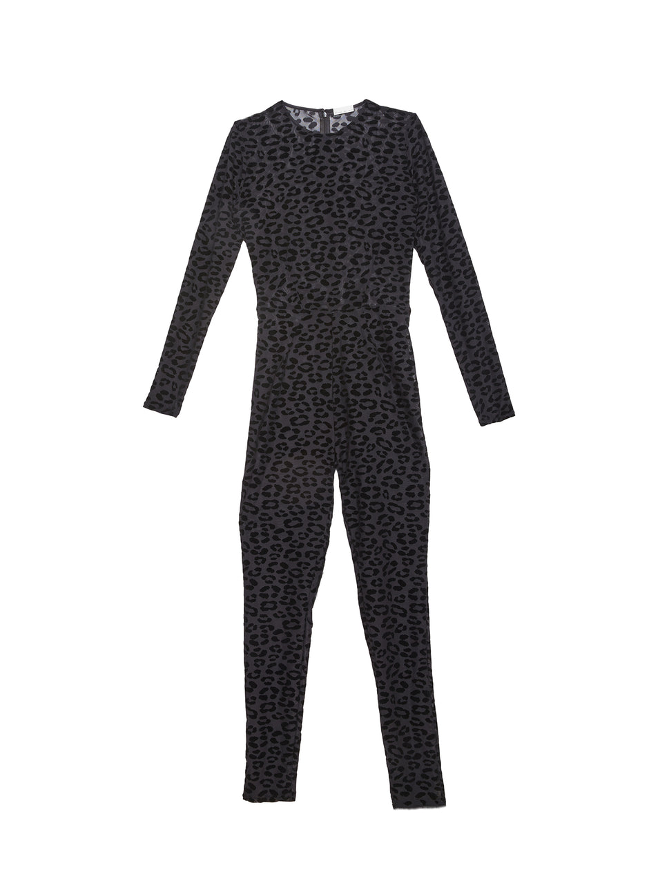 Black - Flocked Leopard Catsuit | Fleur du Mal