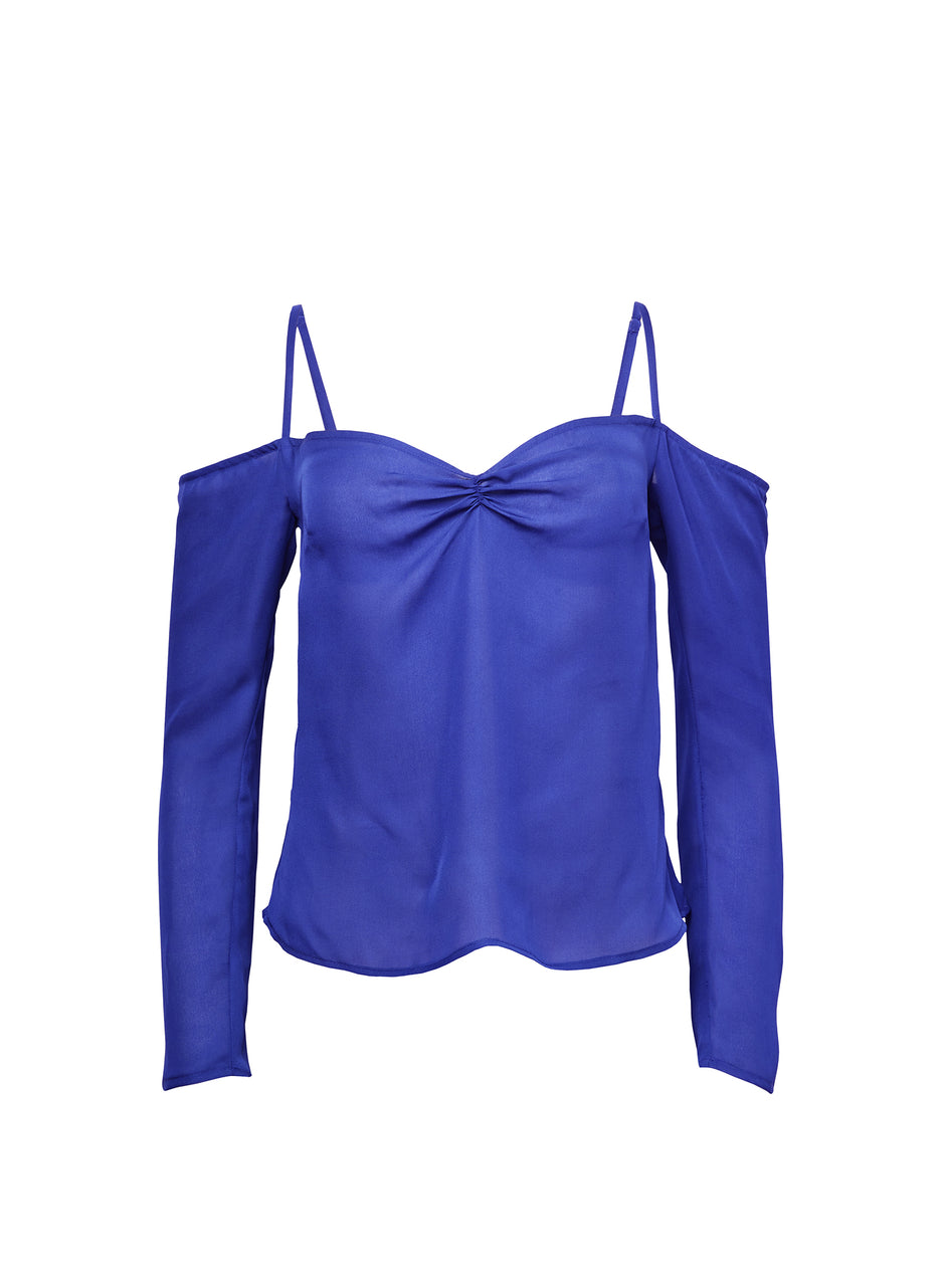 Electric blue - Georgette Cold Shoulder Top | Fleur du Mal