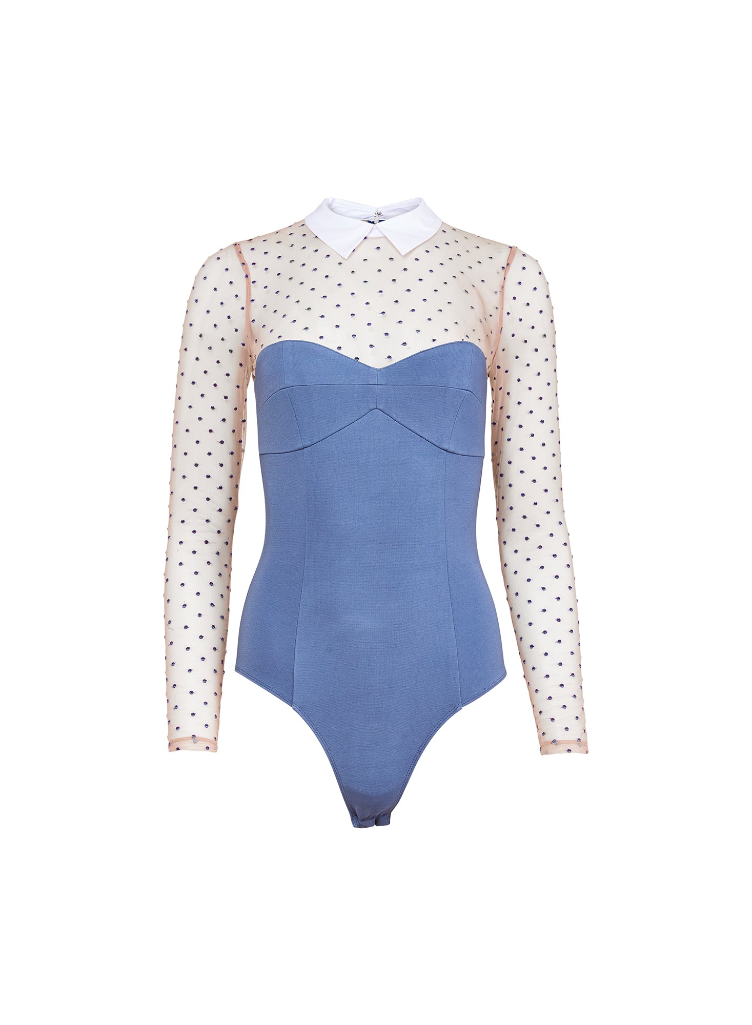 Collared Bodysuit in blue- Fleur Du Mal