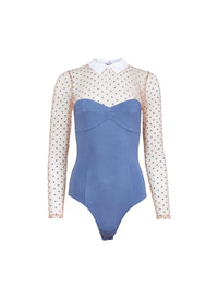 Collared Bodysuit in blue- Fleur Du Mal