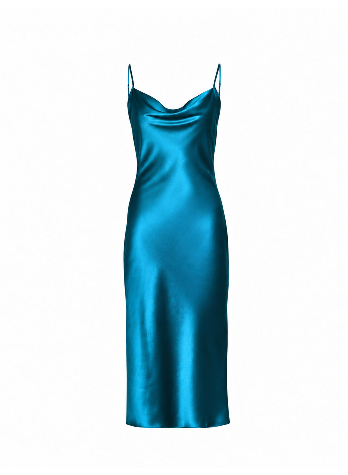 Silk Cowl Slip Dress- Teal-Fleur du Mal-flat