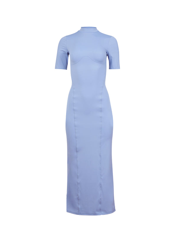Denim Blue Sleek Jersey Mock Neck Dress | Fleur du Mal Denim Blue Sleek Jersey Mock Neck Dress | Fleur du Mal
