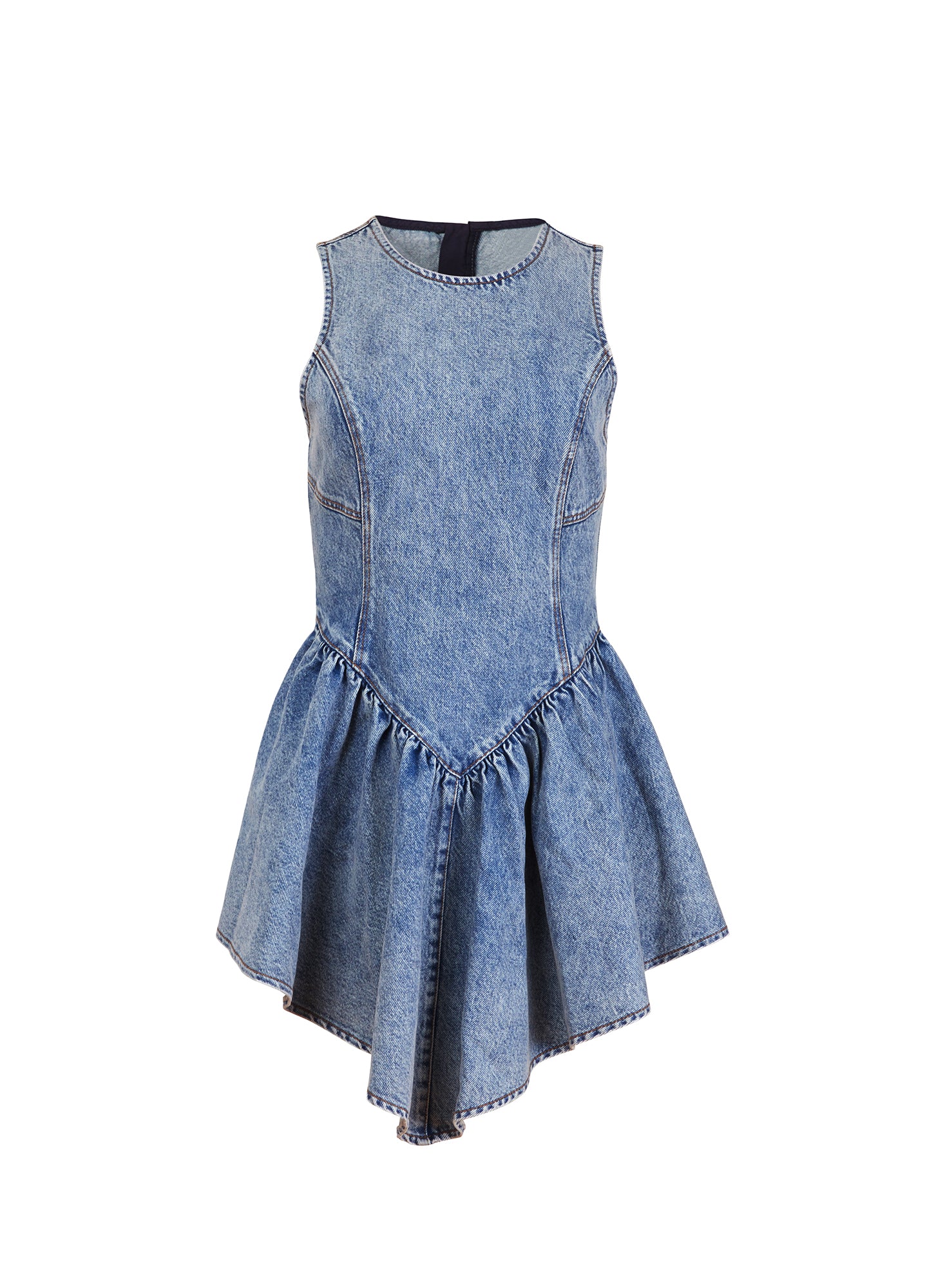 Acid Denim Blue Denim Flare Mini Dress | Fleur du Mal Acid Denim Blue Denim Flare Mini Dress | Fleur du Mal