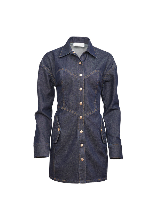 denim boyfriend shirt dress Oversized Denim Boyfriend Pocket Jean Collar Shirt Dress Long Sleeve Button High-Low Medium / M
