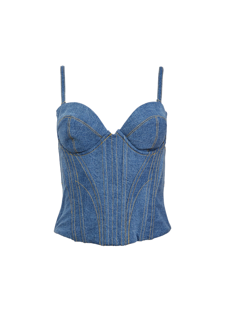 Medium wash denim - Denim Bustier Top | Fleur du Mal