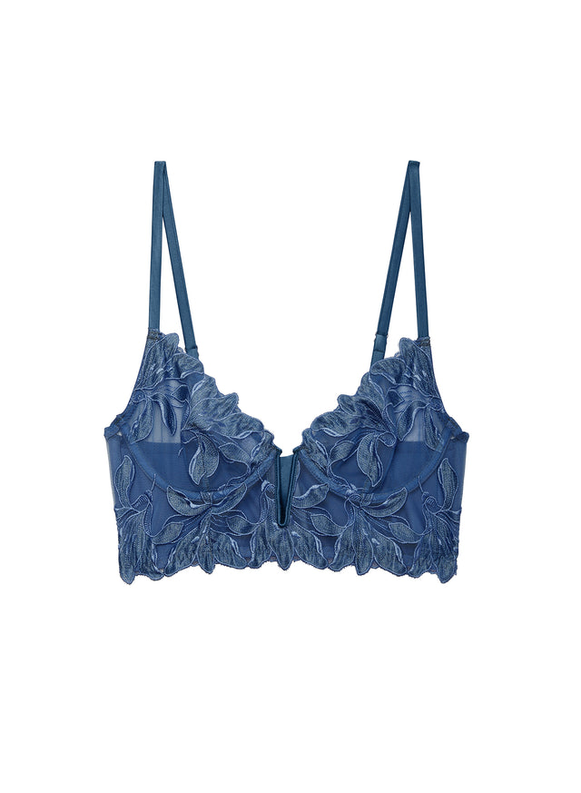 Denim - Lily Embroidery Longline Demi Bra | Fleur du Mal