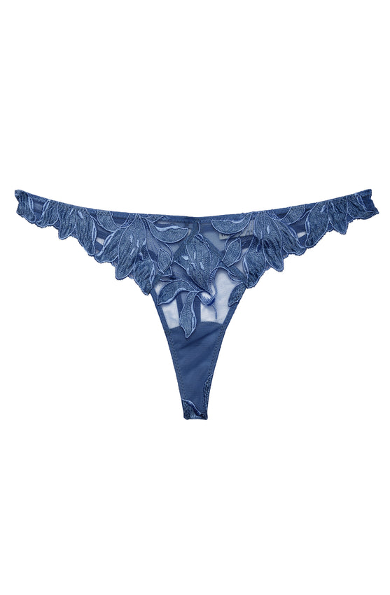 Denim Lily Embroidery Hipster Thong