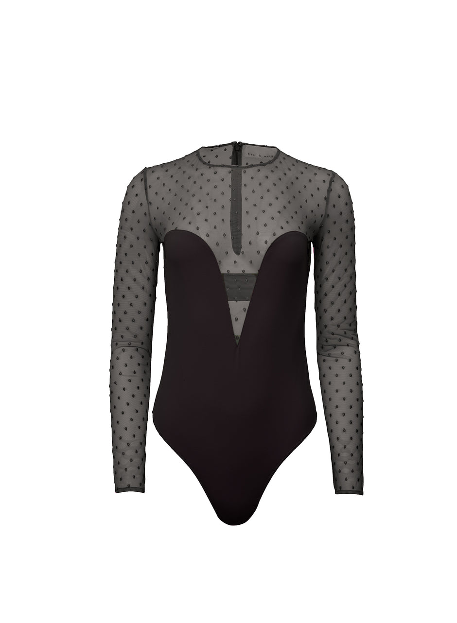 Black - Dotty Jersey Plunge Bodysuit | Fleur du Mal