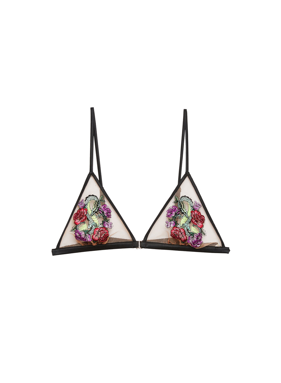 Black - Dragon Embroidery Triangle Bra | Fleur du Mal