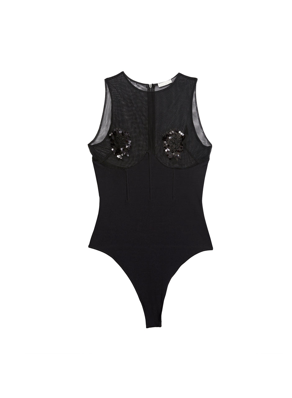 Black - Embellished Cup Bodysuit | Fleur du Mal