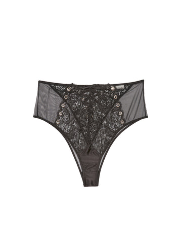 Black - Eyelet Embroidery Lace Up Panty | Fleur du Mal