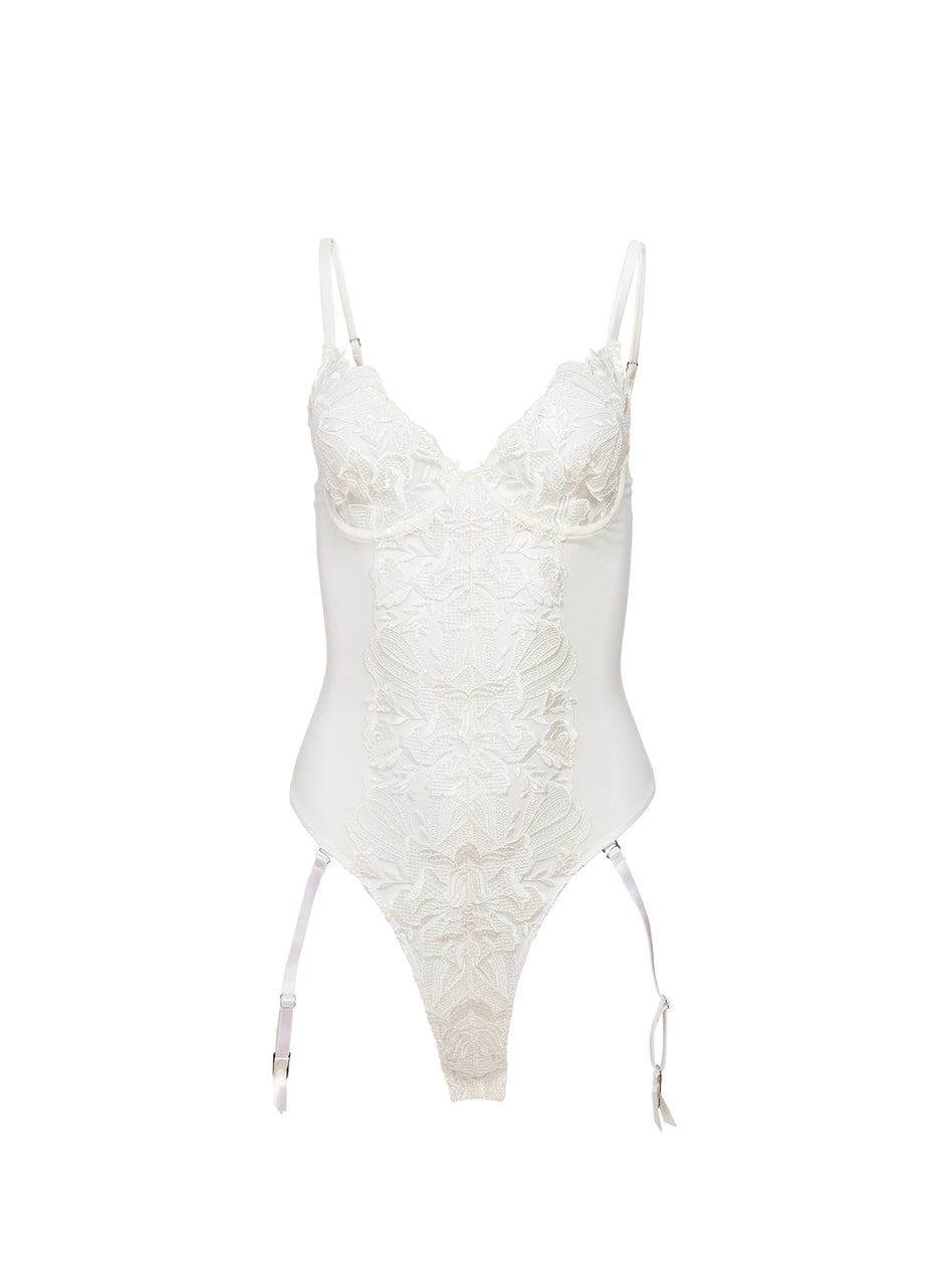 Ivory - Lola Bow Embroidery Bodysuit | Fleur du Mal