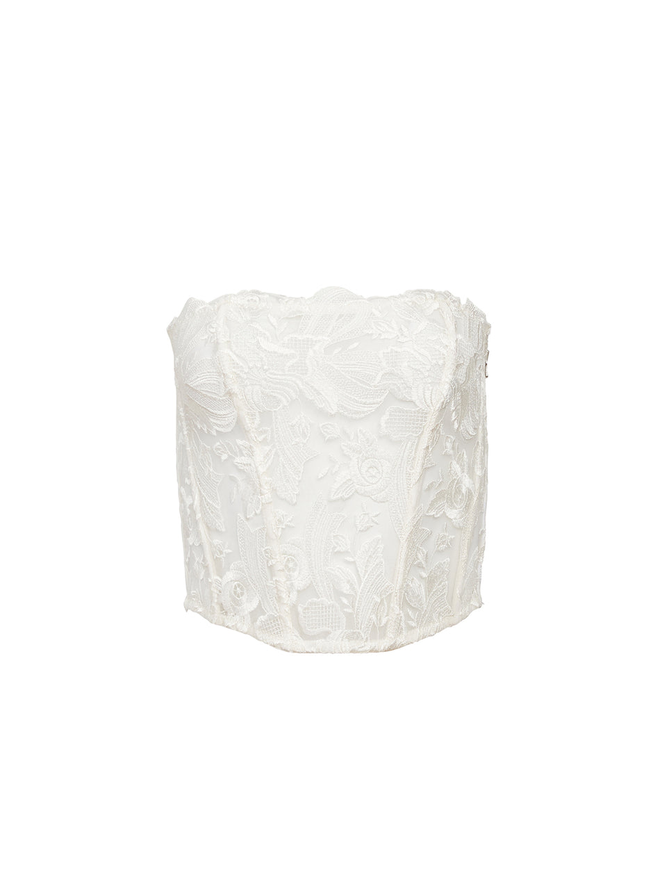 Ivory - Lola Bow Embroidery Corset Top | Fleur du Mal