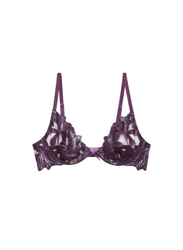 Aubergine - Lily Embroidery Plunge Demi Bra | Fleur du Mal