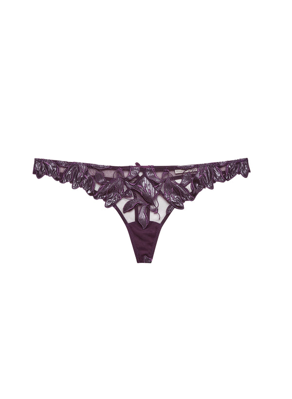Aubergine - Lily Embroidery Hipster Thong | Fleur du Mal