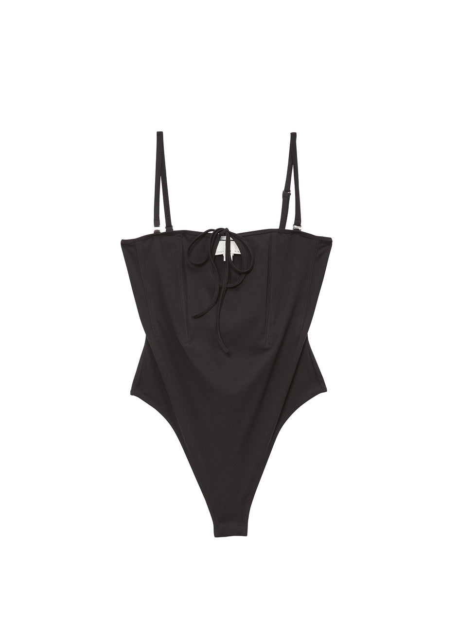 Black - Convertible Front Tie Bodysuit | Fleur du Mal