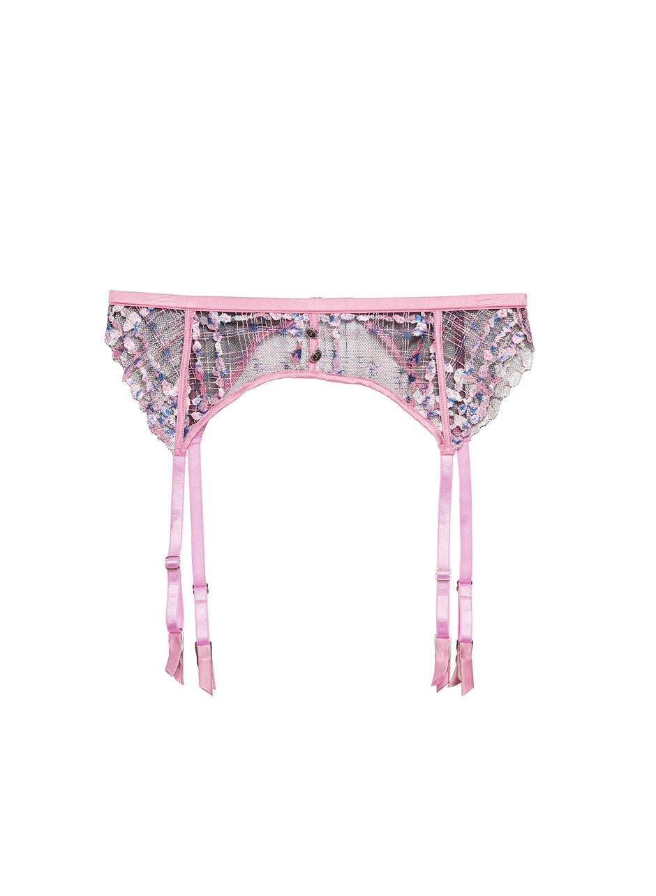 Bisou pink - Gabrielle Embroidery Garter Belt | Fleur du Mal