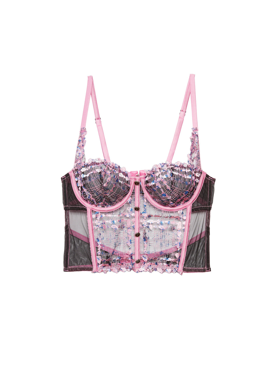 Bisou pink - Gabrielle Embroidery Longline Demi Bra | Fleur du Mal