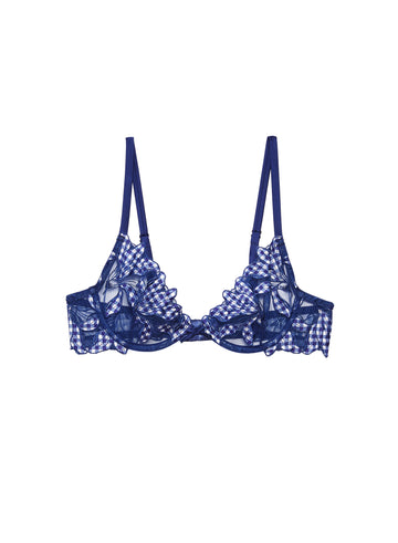 Starry blue gingham - Lily Embroidery Plunge Demi Bra | Fleur du Mal