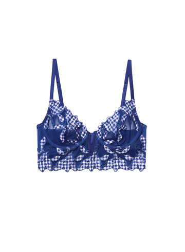 Starry blue gingham - Lily Embroidery Longline Demi Bra | Fleur du Mal