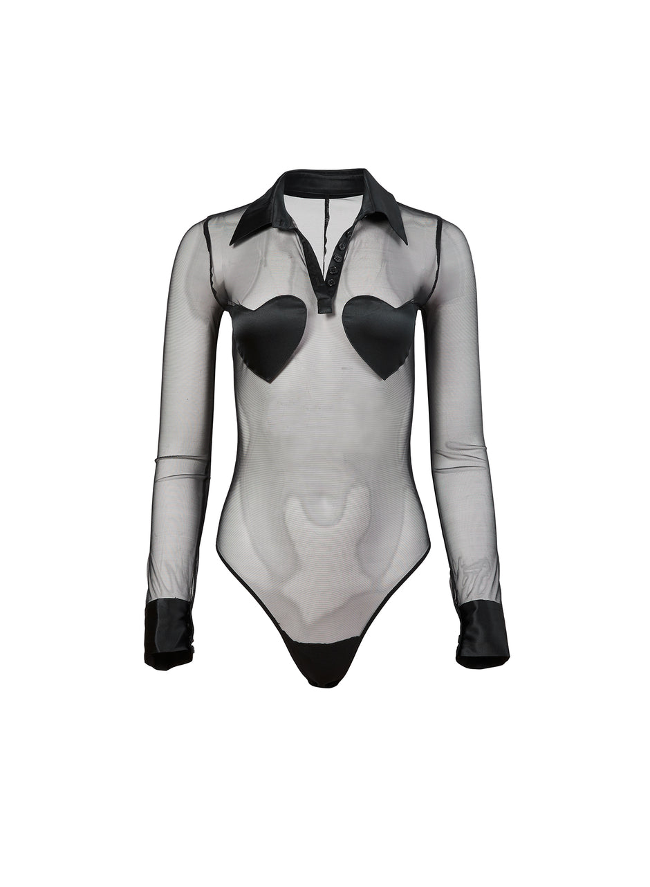 Black - Heart Patch Bodysuit | Fleur du Mal