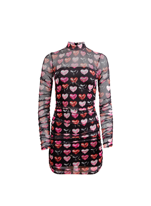 Heartbreaker print - Heartbreaker Ruched Mini Dress | Fleur du Mal