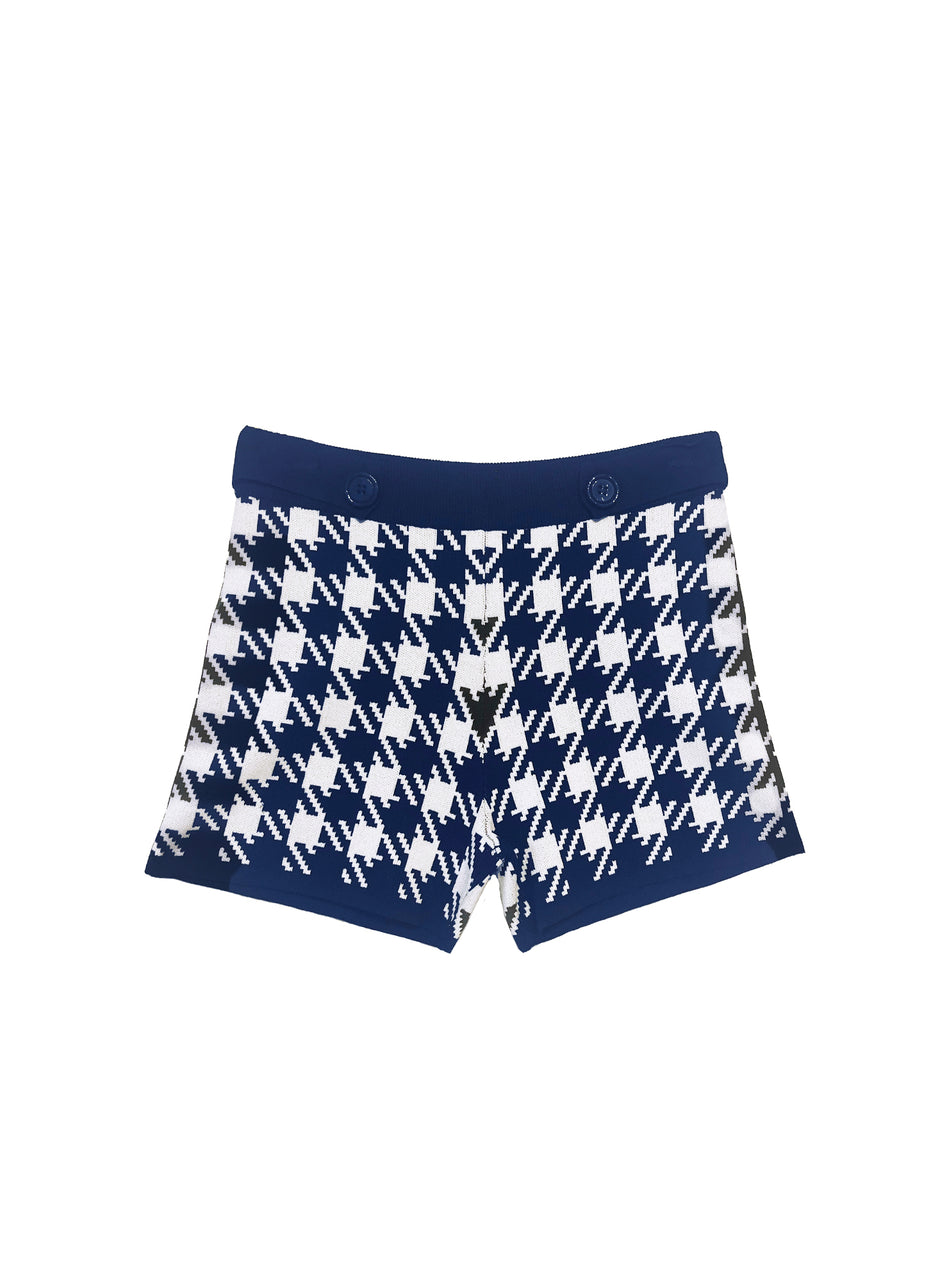 Navy-ivory - Houndstooth Knit Short | Fleur du Mal