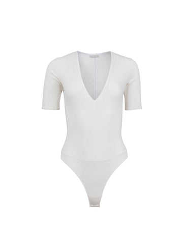 Ivory - Organic Cotton Deep V Bodysuit | Fleur du Mal