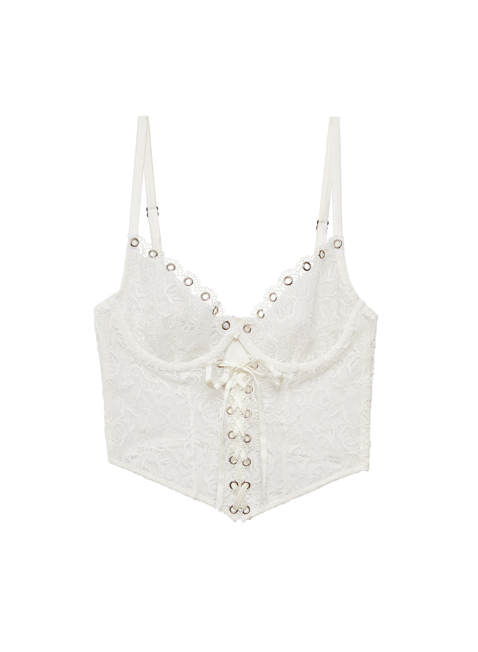 Ivory - Eyelet Embroidery Lace Up Bustier | Fleur du Mal