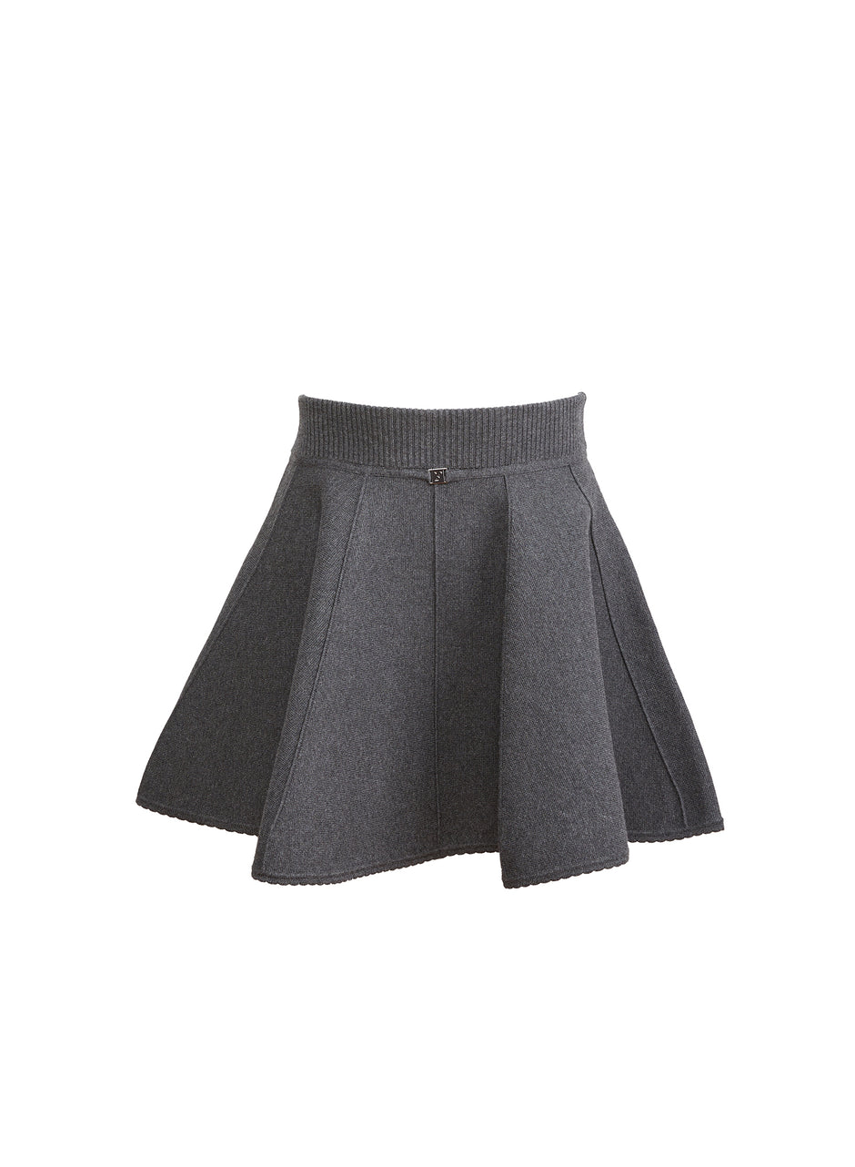 Dark heather grey - Knit Flared Mini Skirt | Fleur du Mal