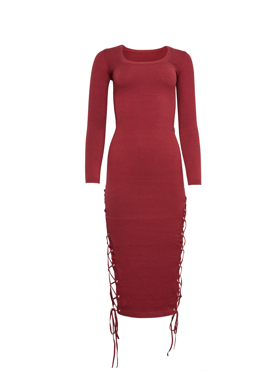 Cinnamon - Knit Lace Up Midi Dress | Fleur du Mal