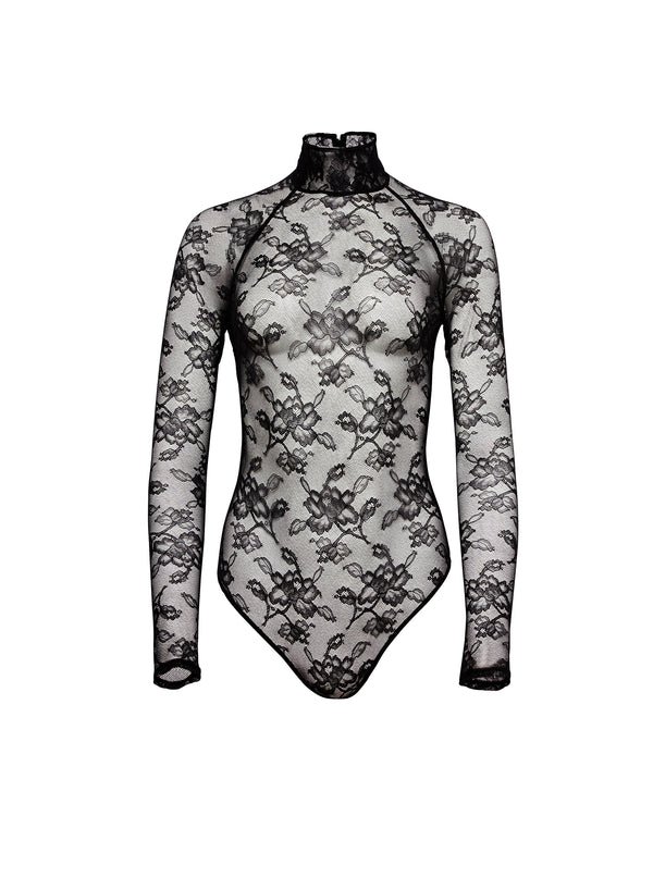 Black - Mock Neck Lace Bodysuit | Fleur du Mal