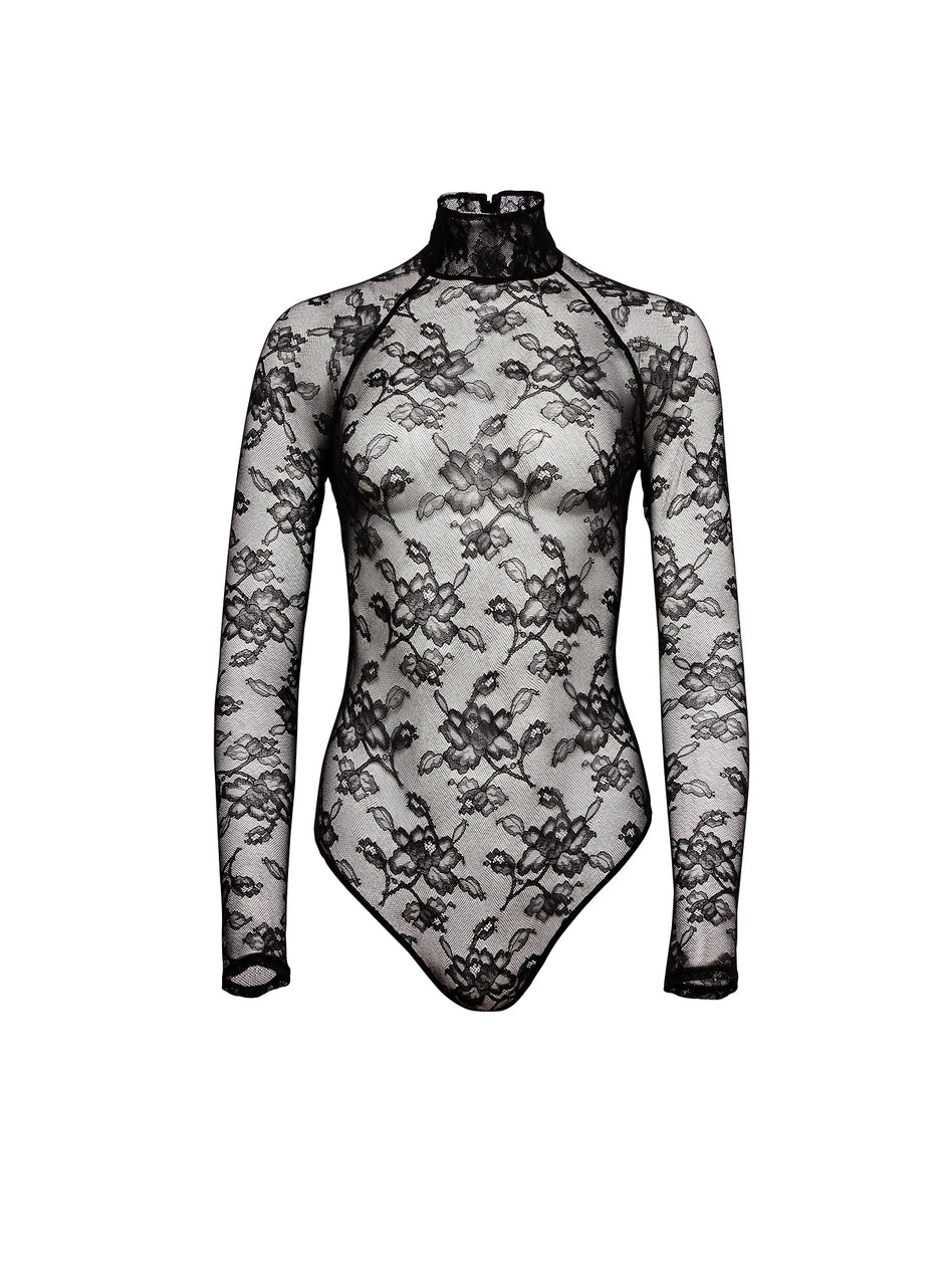 Black - Mock Neck Lace Bodysuit | Fleur du Mal