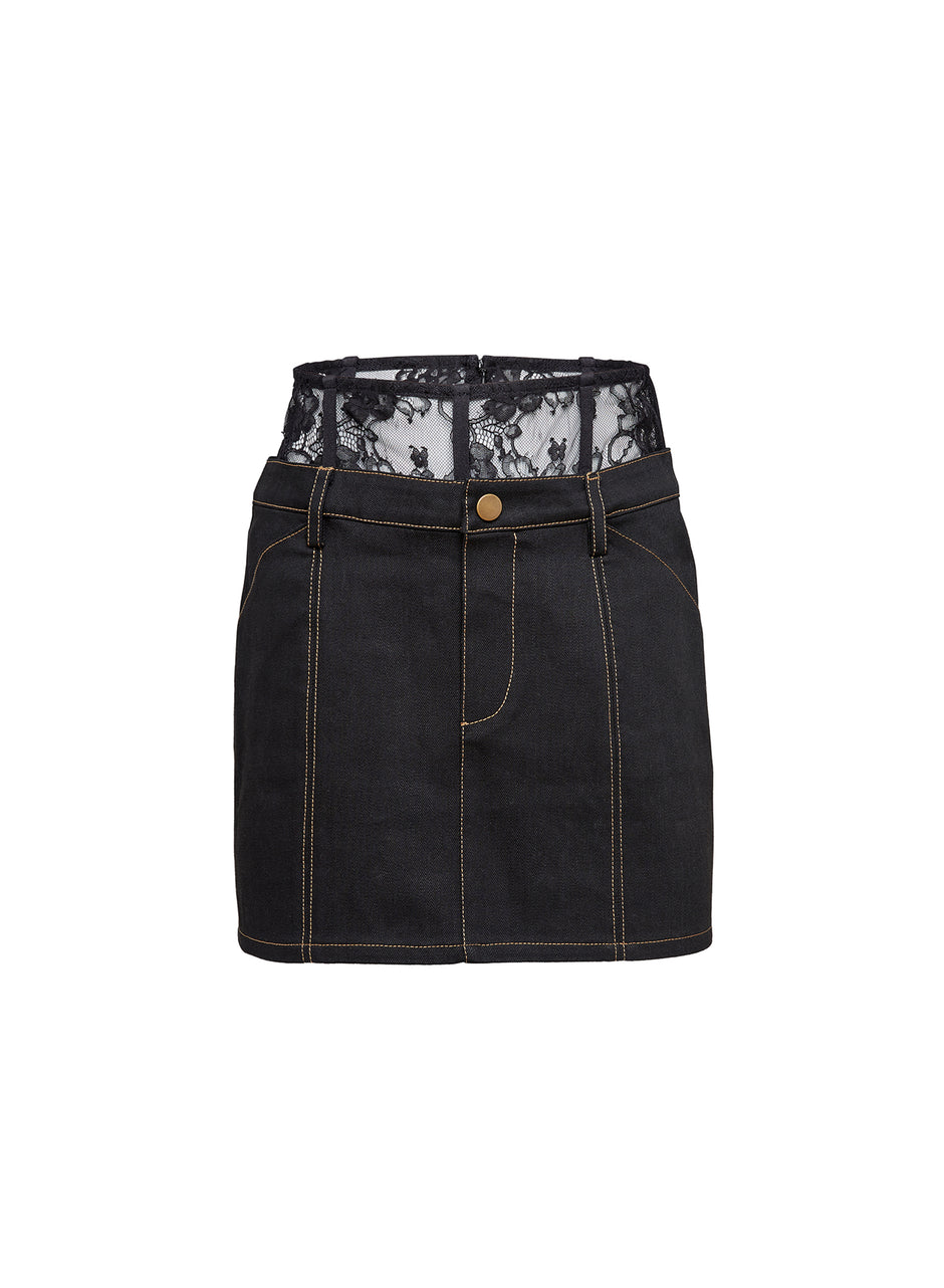 Black - Lace Waistband Skirt | Fleur du Mal