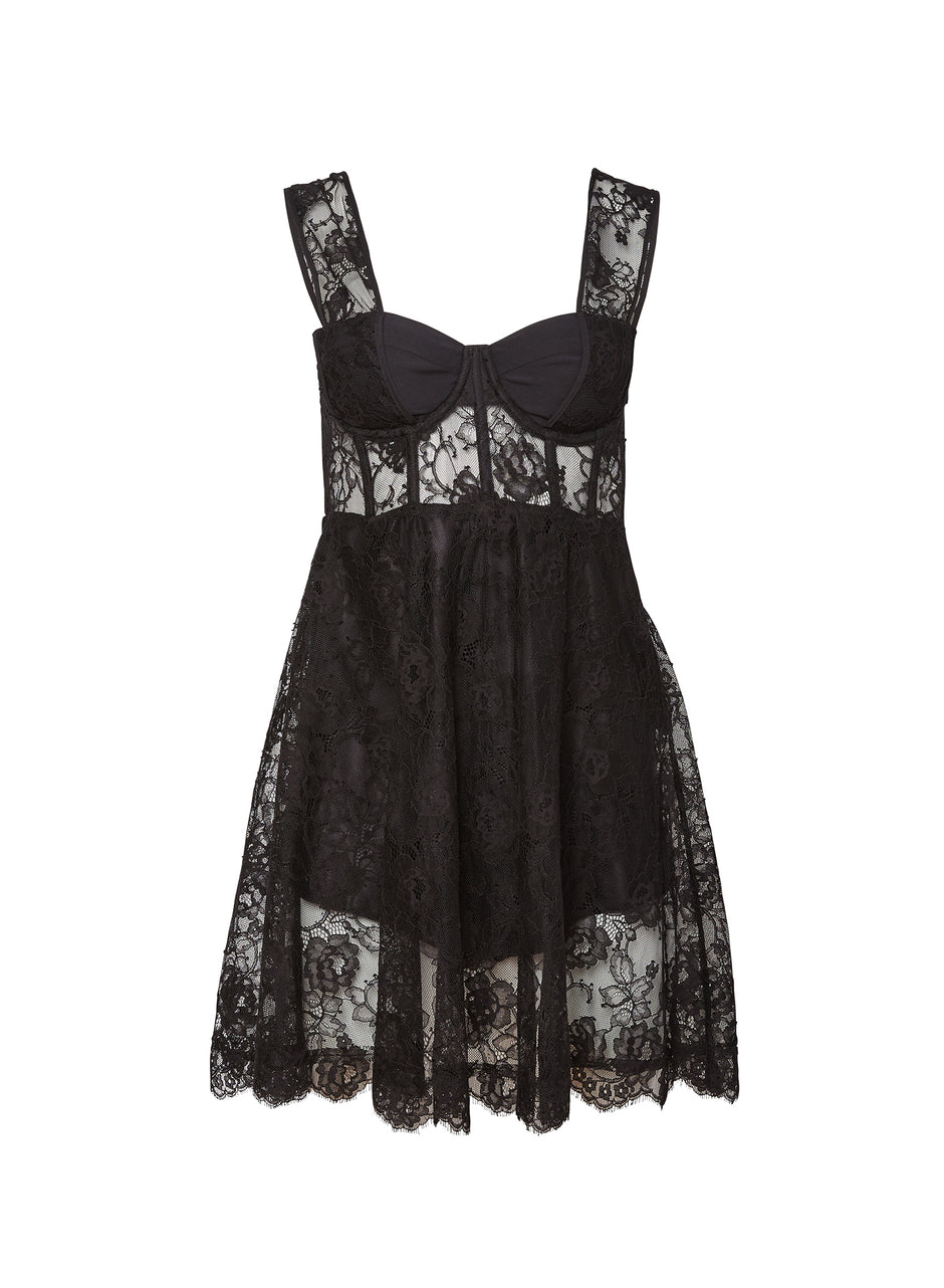 Black - Lace Flare Dress | Fleur du Mal