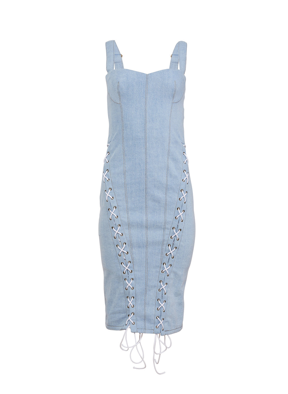 Light wash denim - Denim Lace Up Dress | Fleur du Mal